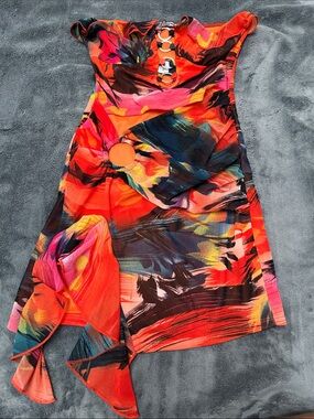 Fashion Nova Orange Ring-Detail Mini Dress